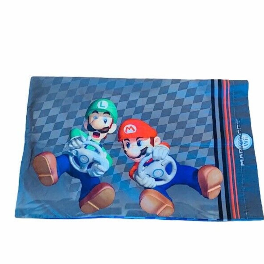 Pillow Case Super Mario Kart Bros vtg Nintendo car